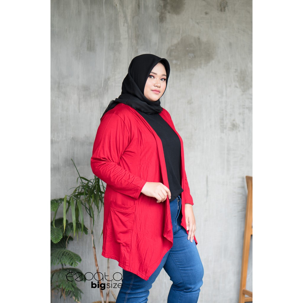 Ezpata Cardigan Cardi Outer Wanita Big Size Lengan Panjang Polos Jumbo Kaos Rayon