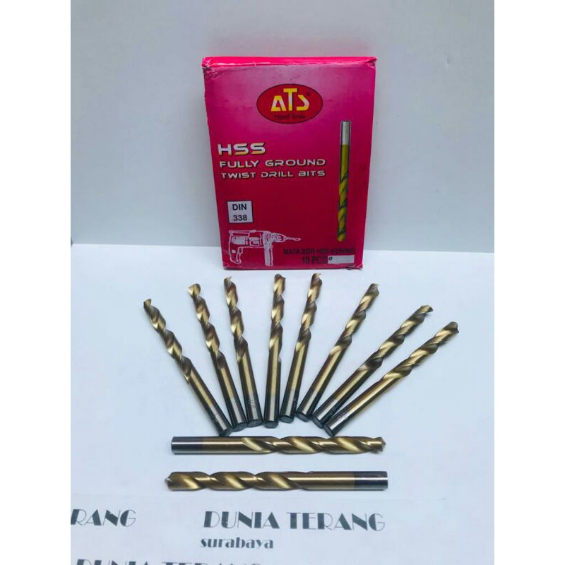 Mata Bor Besi ATS 10mm Kuning - HSS TiN Coated Fully Ground Twist Drill Bits 10 mm