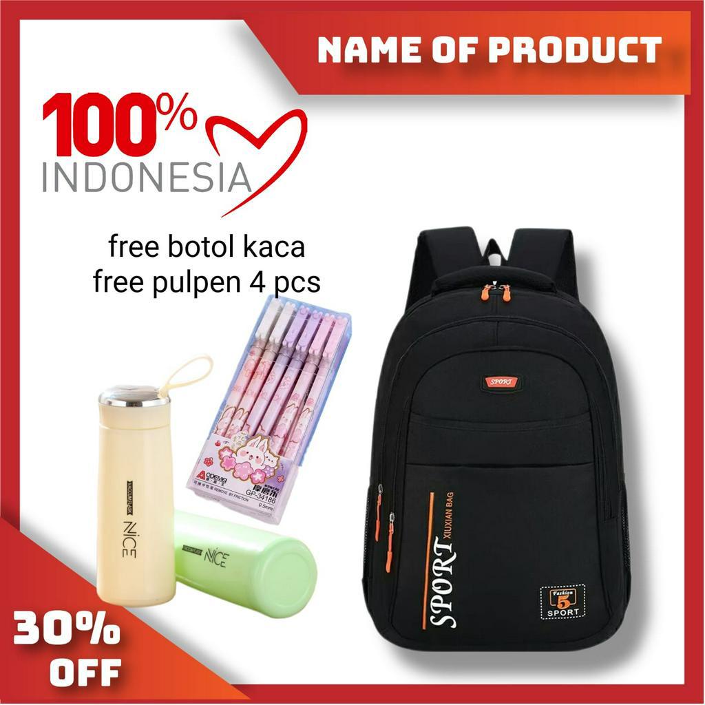 Tas Sekolah Anak Perempuan SD SMP SMA Ransel Kerja ORIGINAL Tas Sekolah Anak Laki-Laki Free Botol Minum Kaca