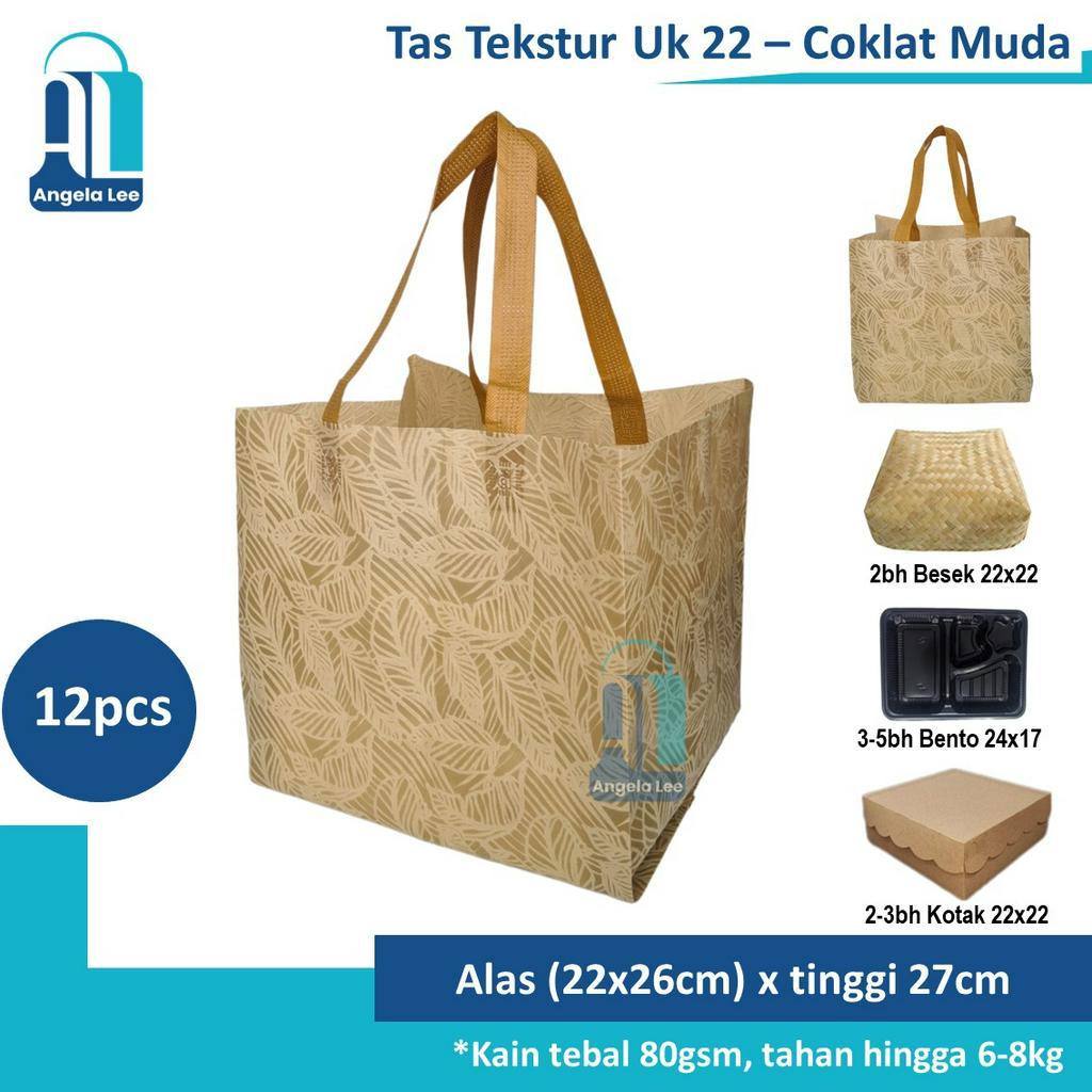 12pcs Tas Kain Spunbond Motif Timbul Tekstur Mewah muat 3box 22x22 Hajatan Syukuran Souvenir