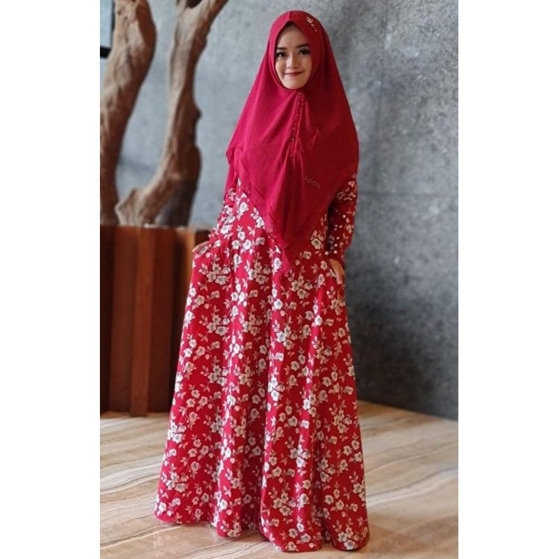 Dress Syari Cantik + Khimar Swarovski + Masker Santhi Muslimah Js collection Js boutique
