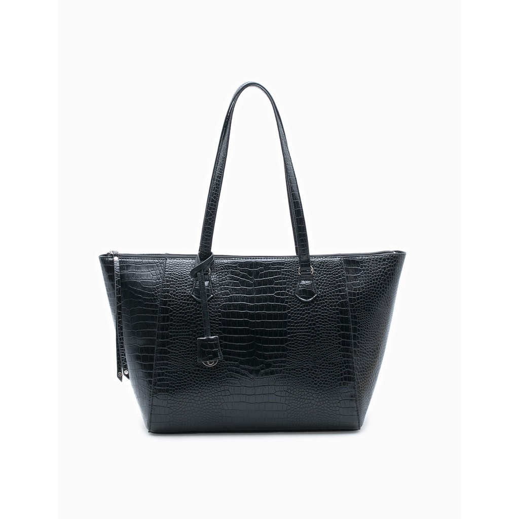 TAS WANITA STRADAVARIUS CROCO BLACK TOTE BAG #178459