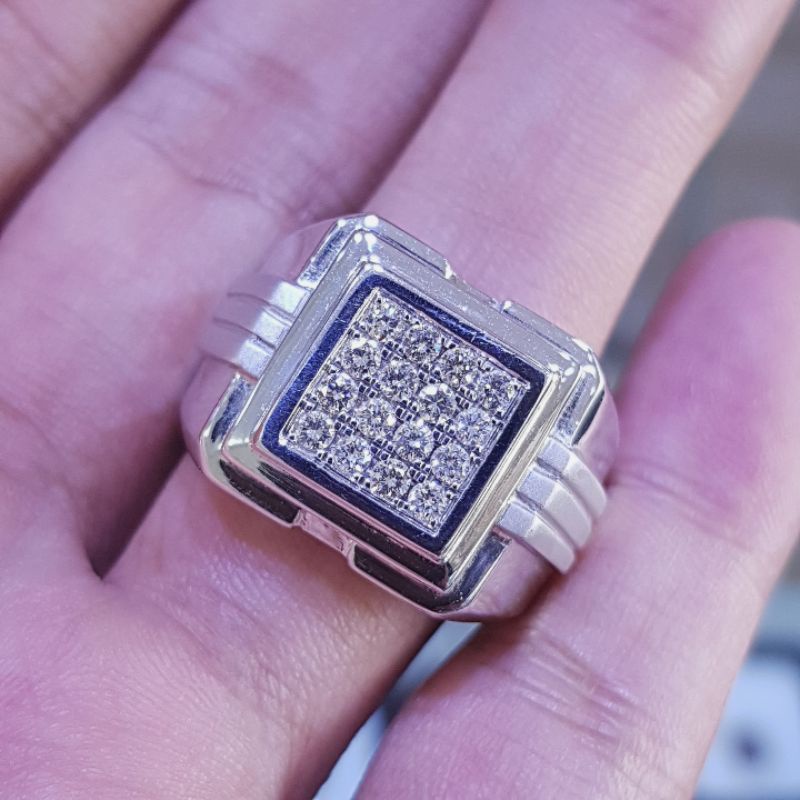 Cincin cowok perak palladium berlian asli natural diamond