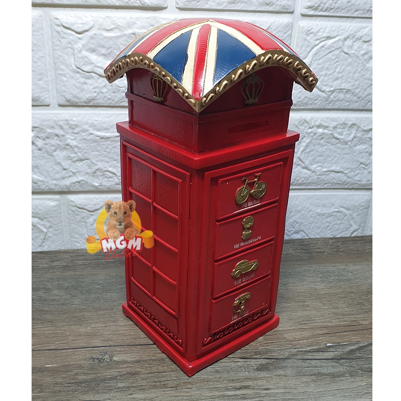 Souvenir London Telephone Booth Fiber 21cm Celengan Koin Oleh2 London