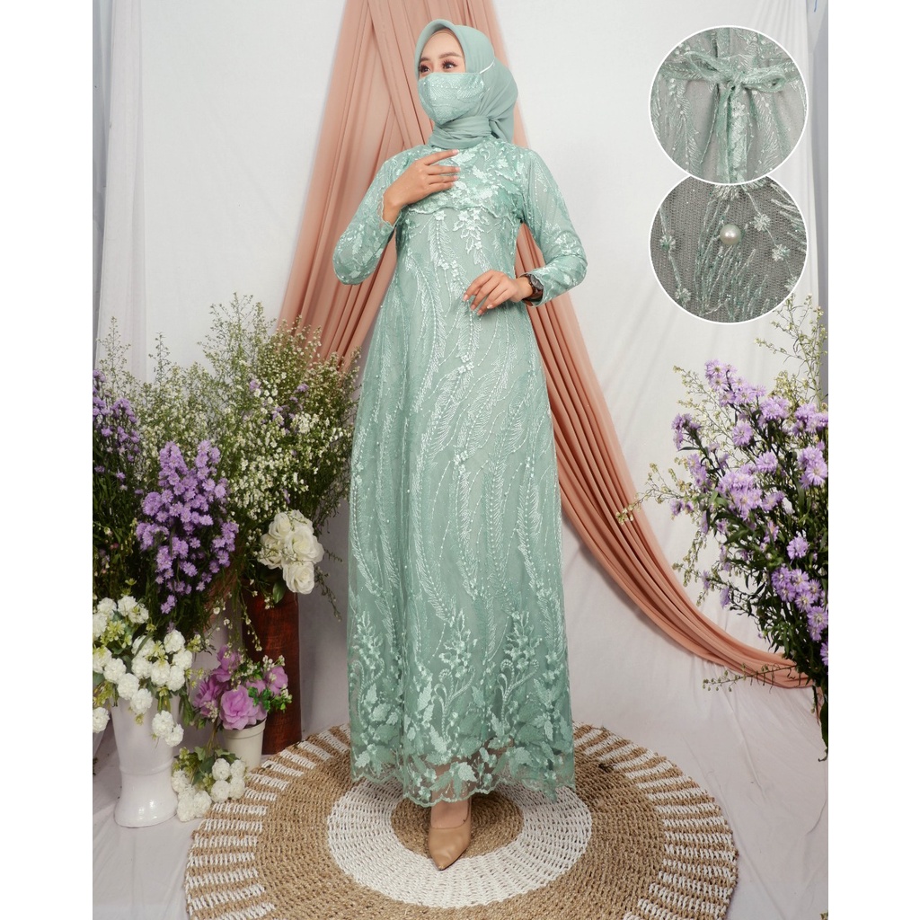 Baju Gamis Masya Mewah Untuk Lamaran Pesta Kondangan Wisuda Bahan Tulle Premium By Laquse_kebaya2