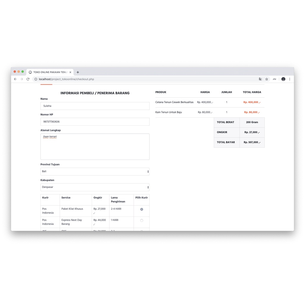Aplikasi Web Toko Online PHP dan MySQLi Perhitungan Ongkir Otomatis
