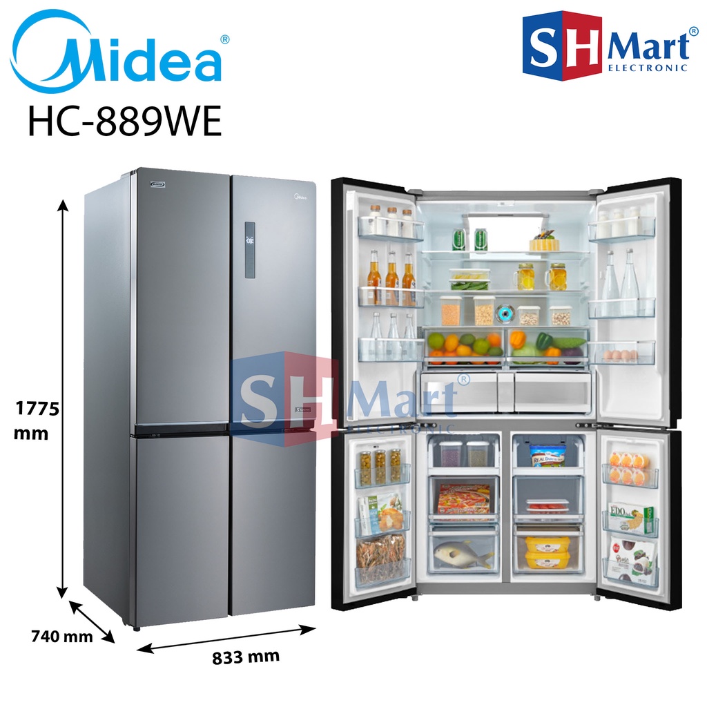 KULKAS SIDE BY SIDE 4 PINTU MIDEA HC-889WE / HC889WE HC-889GV HC889GV INVERTER HEMAT LISTRIK GARANSI RESMI (MEDAN)