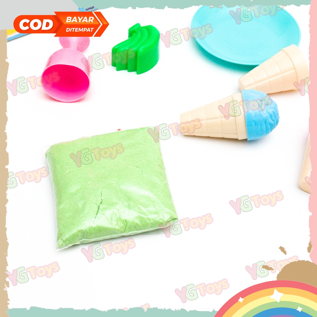 YGtoys Mainan Pasir Anak 1 Set Es Krim Ice Cream Pasir Kinetik Ajaib dan Cetakan Eskrim Pasir Pantai