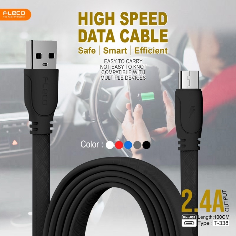 PROMO PER ~ 1PCS KABEL DATA FLECO T338 MICRO ORIGINAL QUICK CHARGING T-338 HIGH SPEED DATA CABLE