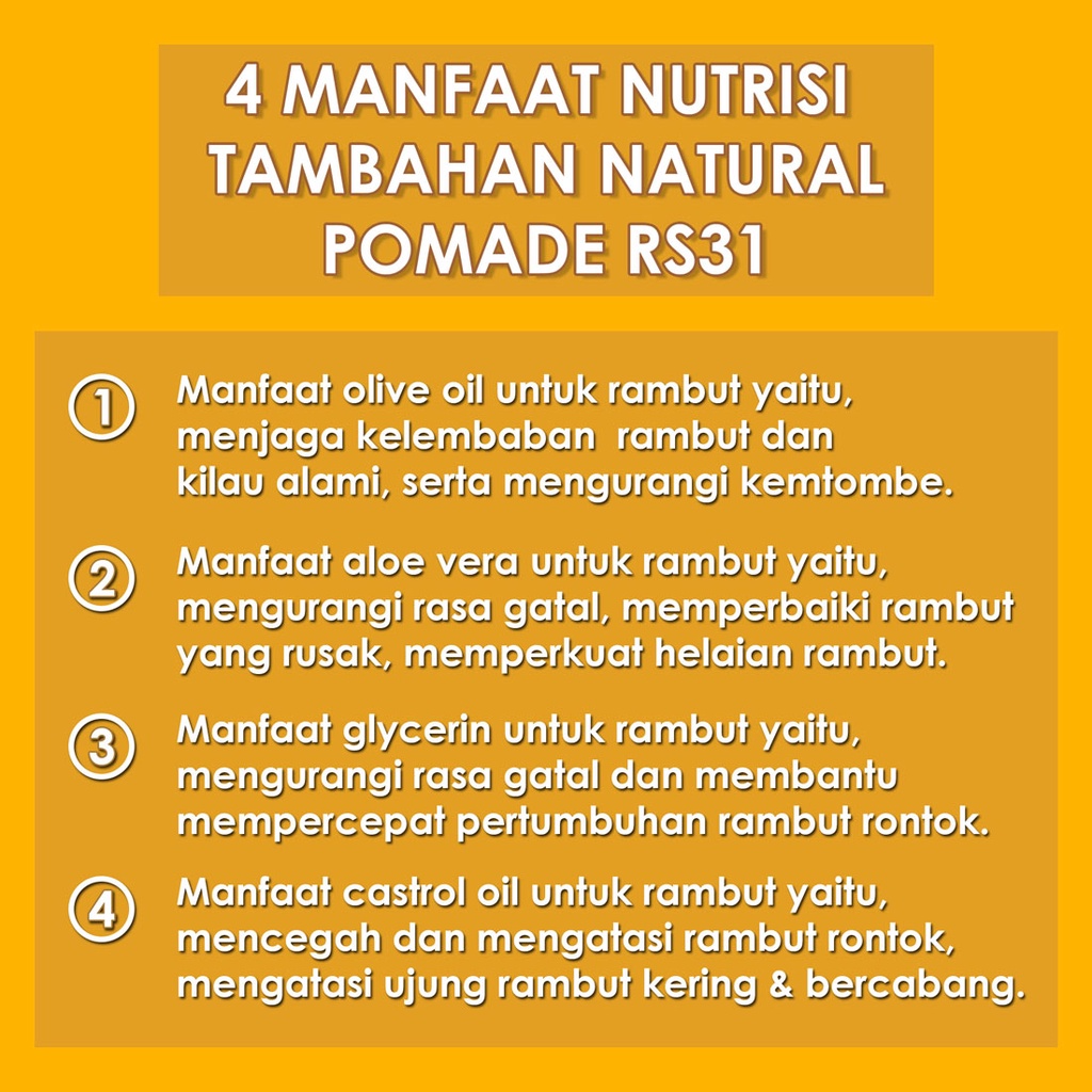 RS31 Natural Hair Pomade Isi 260 gr - Water Based Pomade Tampilan Klimis Berkilau Sepanjang Hari