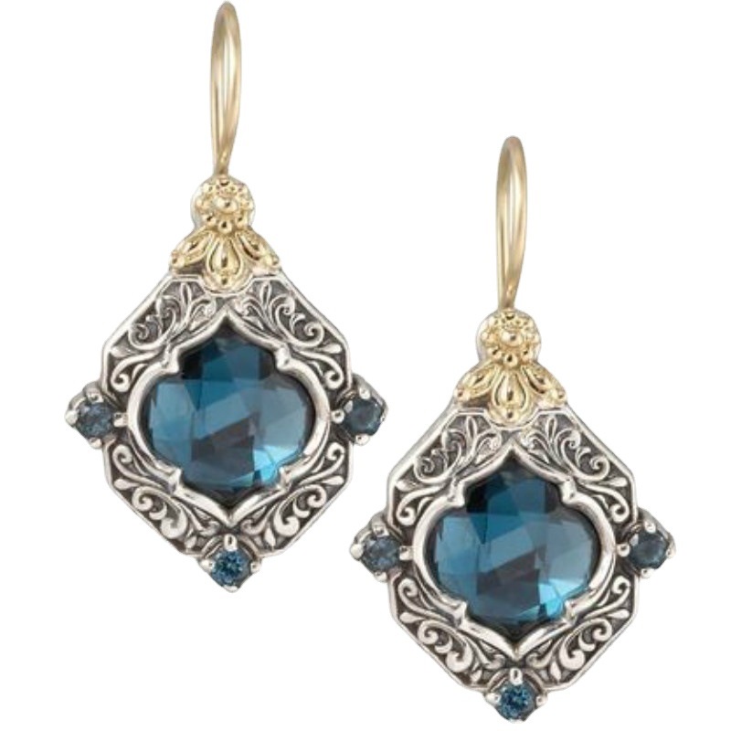 Anting Kristal Bentuk Merak Biru Lapis Emas Bahan Stainless Gaya Vintage Untuk Aksesoris