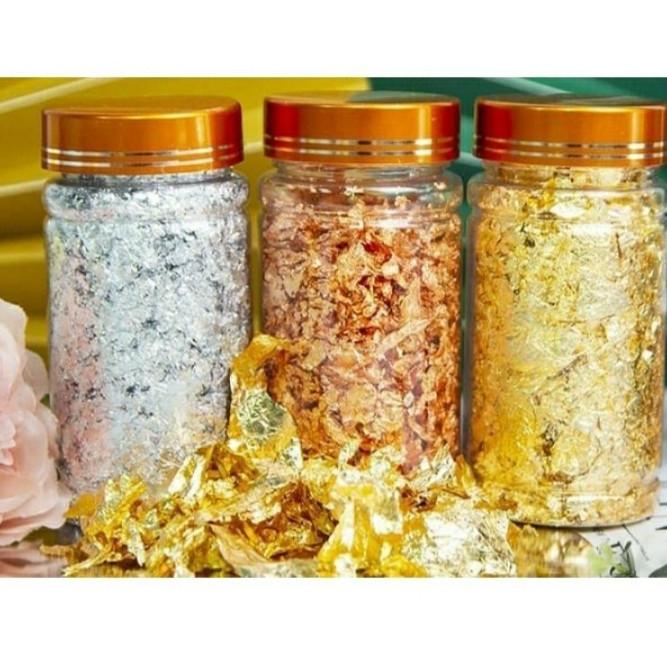 

] BAKINDO Edible Flakes Gold & Silver Leafs, Dekorasi Makanan 2 Gram
