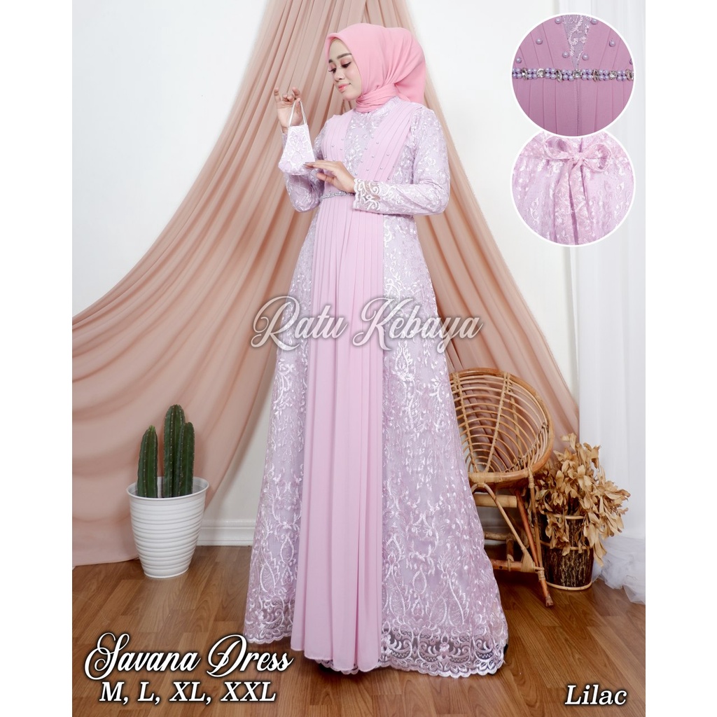 SAVANA DRESS / GAMIS BRUKAT / OUTFIT BAJU PESTA KEKINIAN / BAJU GAMIS MODERN / RATU