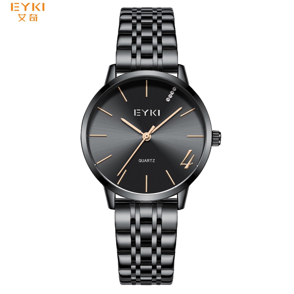 Jam Tangan Wanita Analog terbaru Klasik Eyki E2099M-CZ1HHH Tali Rantai Stainless Steel Hitam Black