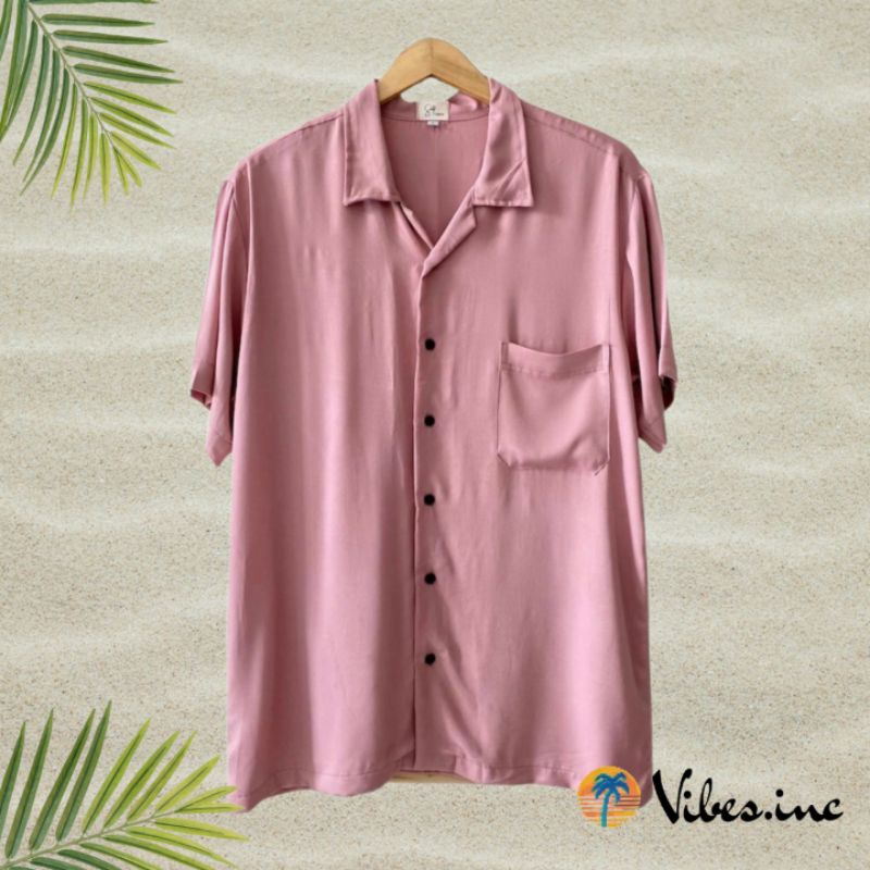 Kemeja Hawai Pantai Tropical Casual Pria Wanita Big Size Jumbo Polos Pink Salem