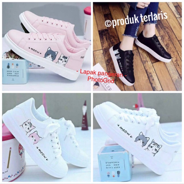 TERLARIS Sepatu  sneakers  motif meow  lucu dan trendy 