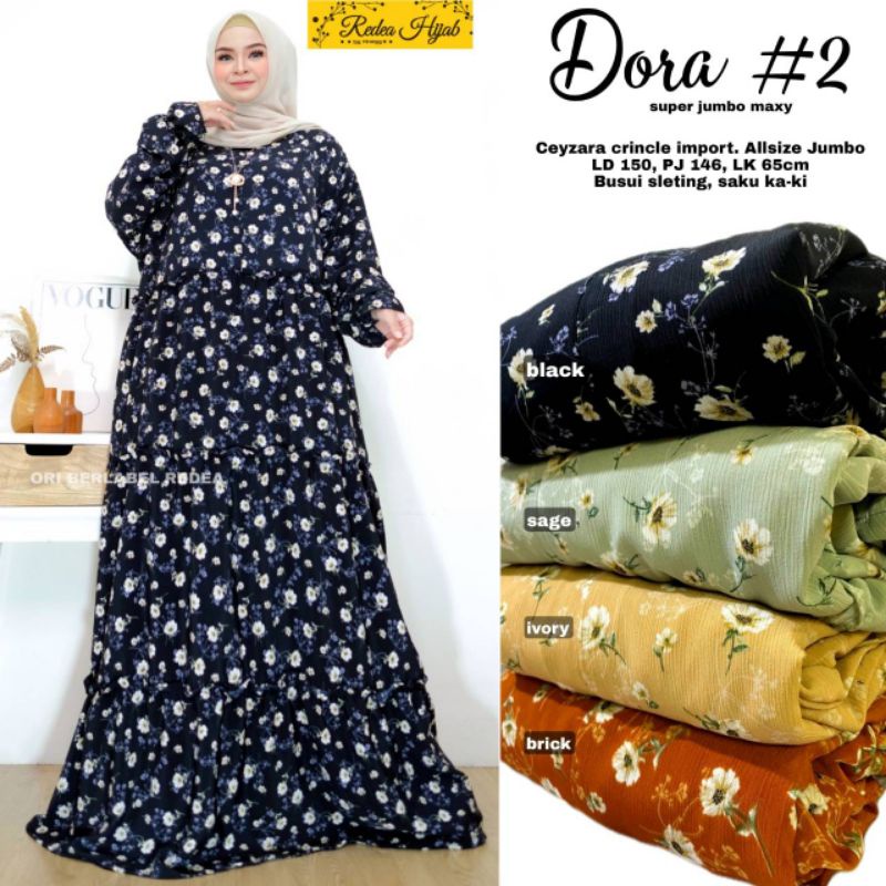 Gamis Maxi Jumbo Big Size LD 150 cm Panjang 145 cm 5L 6L Busui Bahan Cey Crincle Redea Dora Maxy