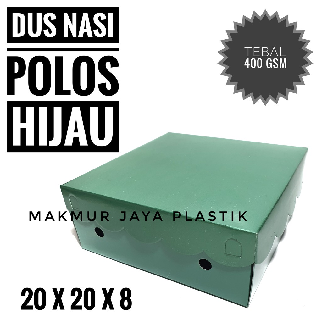 BOX NASI KOTAK DUS 20X20 POLOS WARNA HIJAU BAHAN TEBAL 400 GSM