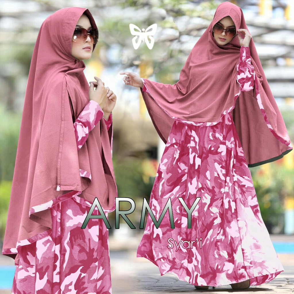 HOPYLOVY - Gamis Wanita Motif Loreng Army Syari