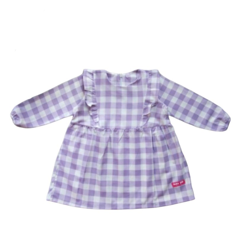 Baju bayi cewek lilac dress baby perempuan premium kotak-kotak usia 1 Thn - 4 Thn
