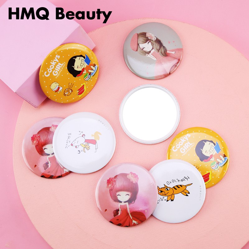 Cermin Saku Mini Portable Bentuk Bulat Motif Kartun Gaya Korea Untuk Hadiah