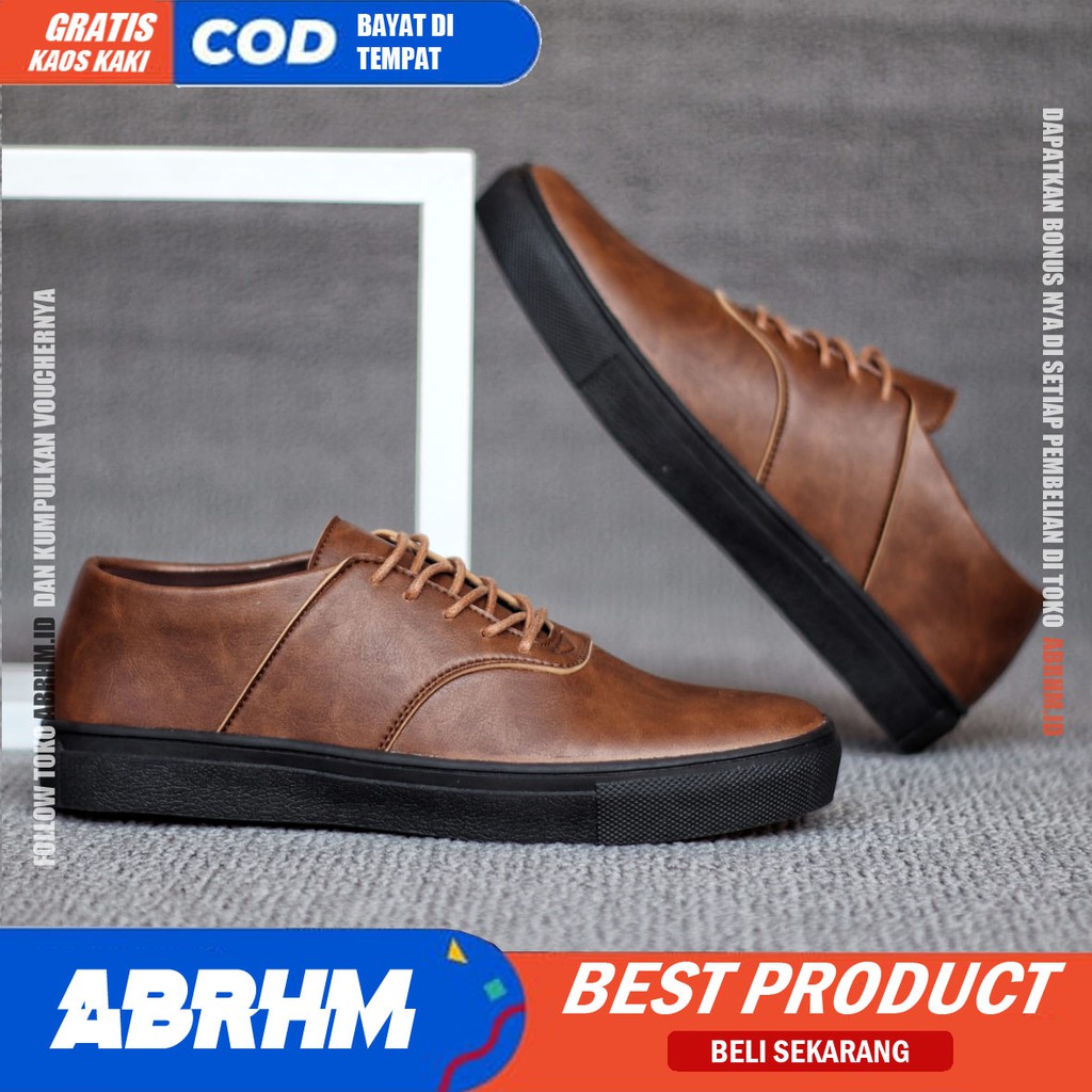 ABRHM x AUTHEN Sepatu Kasual Pria Sepatu Pria Casual Sneakers Kulit Pu Ori Cowo/Cowok Sepatu Kerja Kantor Semi Formal Kuliah Kondangan Gaya keren Kekinian Murah Terlaris