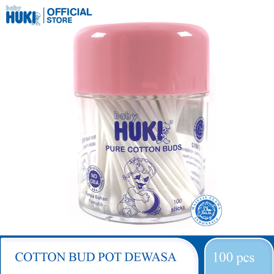 Huki Pure Cotton Buds Pot  Besar 100 Sticks