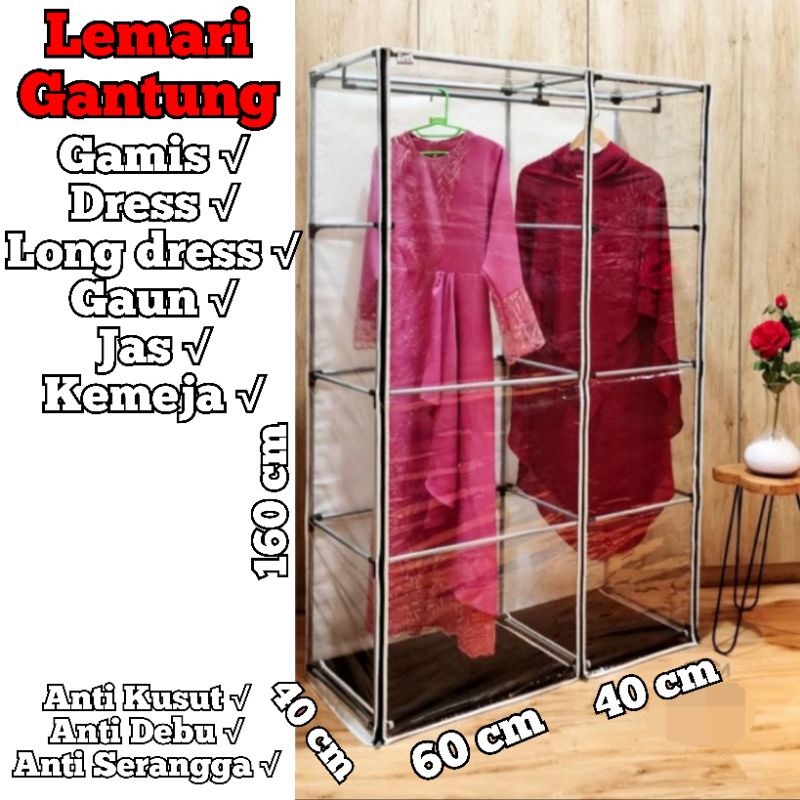 Lemari Gantung Gamis Jumbo Transparan Baju Pakaian Cover Penutup Plastik Mika Bening Dress Long Dres