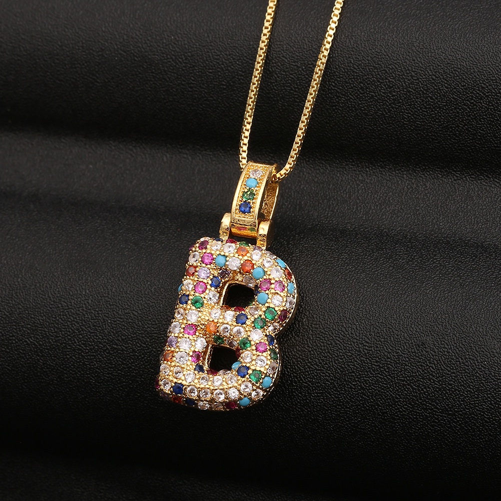 Colorful zircon ornamen aksesoris Bahasa Inggris huruf kalung liontin