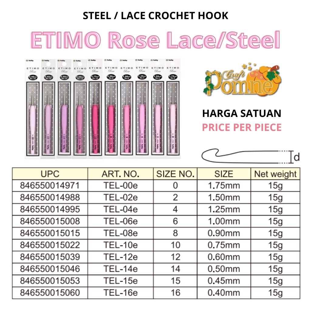 TULIP ETIMO ROSE STEEL / LACE - Jarum Rajut Hakpen TULIP JAPAN ORI Crochet Hook