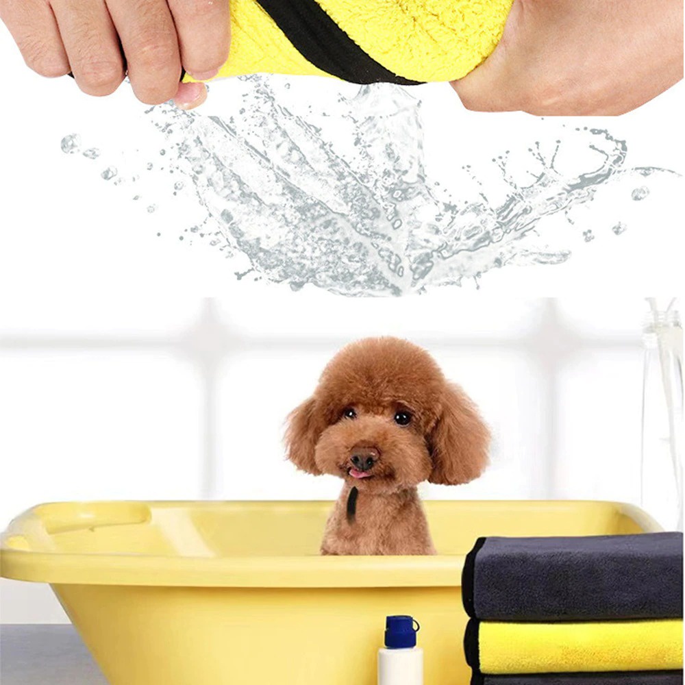 Handuk Grooming 2 lapis Kuning Abu Kucing Anjing Daya Serap Tinggi dan Lembut bahan Microfiber Cepat Kering FEFARM