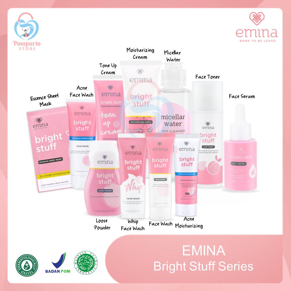 EMINA BRIGHT STUFF SERIES ( EMINA TONER FACE WASH SERUM MOISTURIZING CREAM TONE UP SHEET MASK )