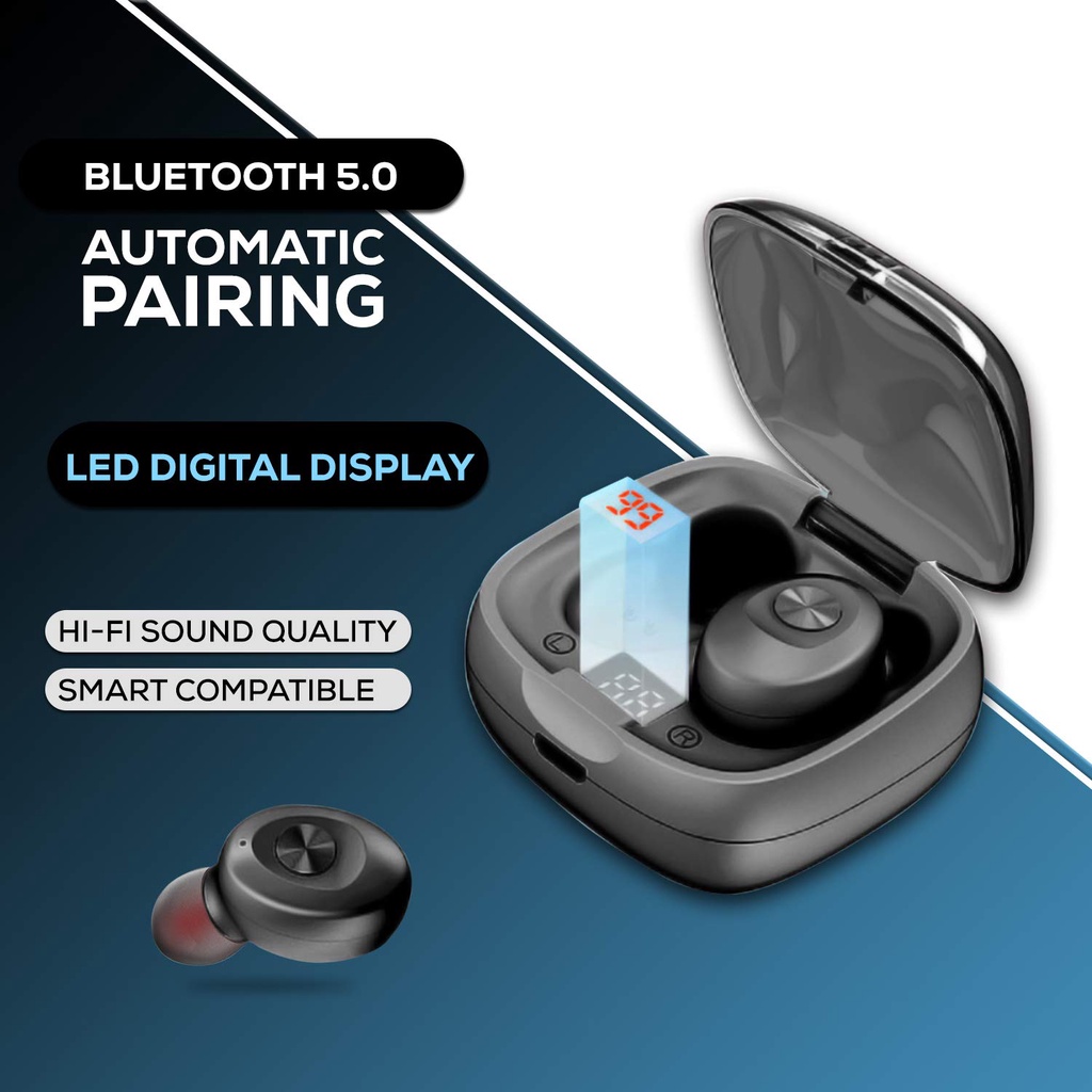 WeCool Moonwalk M1 Bluetooth earphone Earbud dengan IPX5 dan Casing Pengisian Daya Tampilan Digital Earphone Bluetooth dengan Musik HD dan Panggilan Ture Wireless Sport Fit Ear Buds Bluetooth 5.0