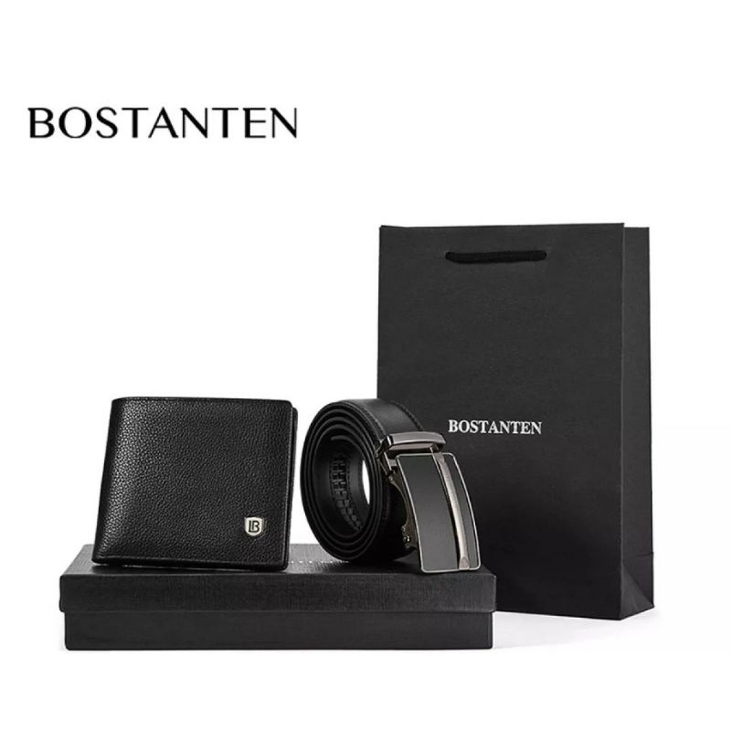 Paket Ikat Pinggang dan Dompet kulit sapi asli Bostanten