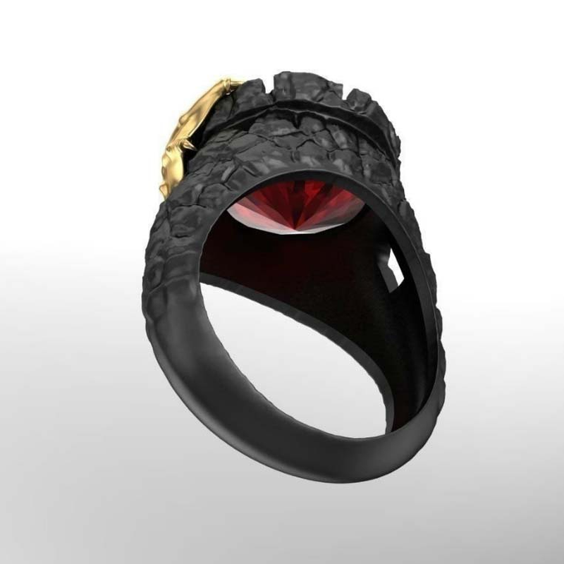 Cincin Desain Naga Ruby Dua Warna Emas Gaya Punk Gothic Rock Untuk Pria