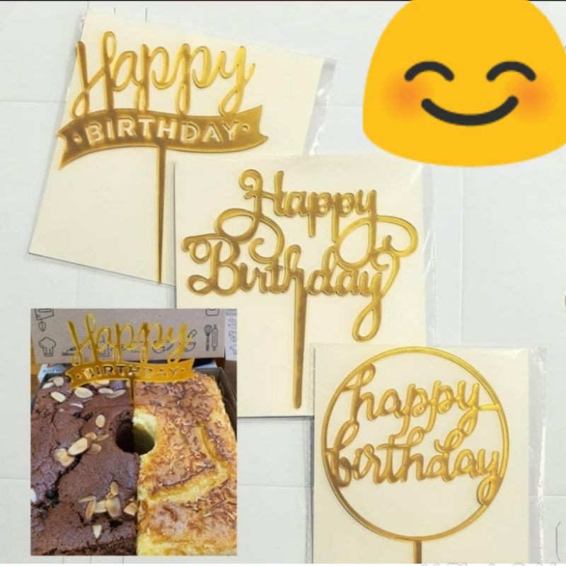 Topper akrilik/CAKE TOPPER HAPPY BIRTHDAY / TUSUKAN KUE / CAKE TOPPER GOLD