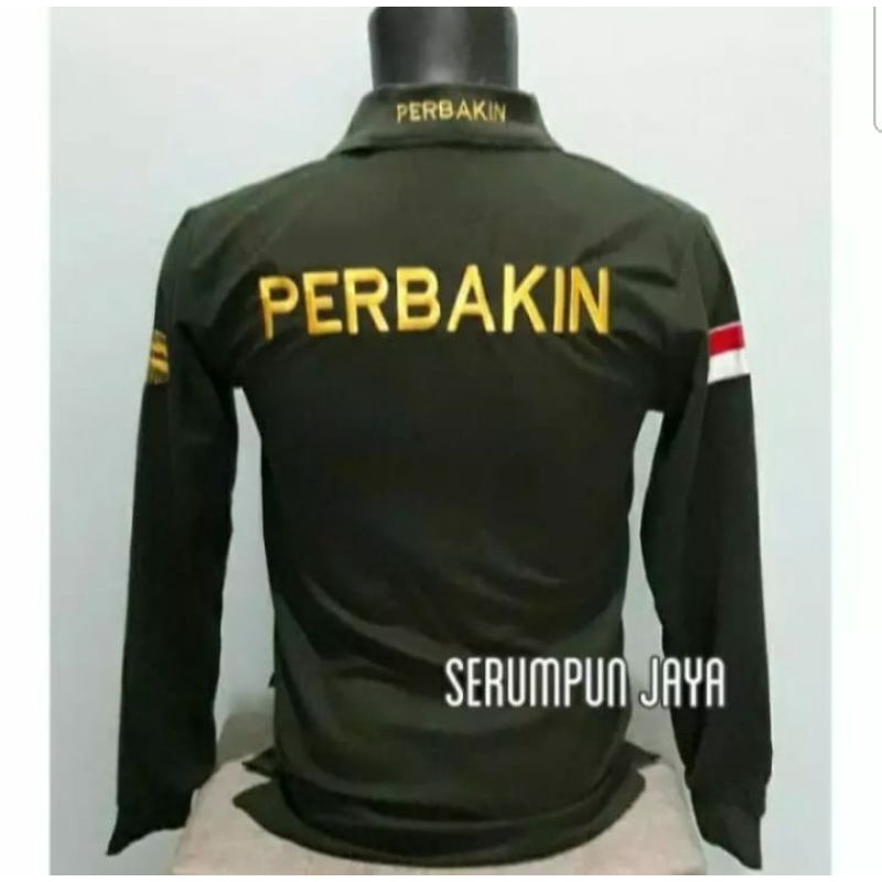 KAOS PERBAKIN HIJAU ARMY - KAOS KERAH PERBAKIN HIJAU ARMY PANJANG - KAOS PERBAKIN ARMY FULL BORDIR.