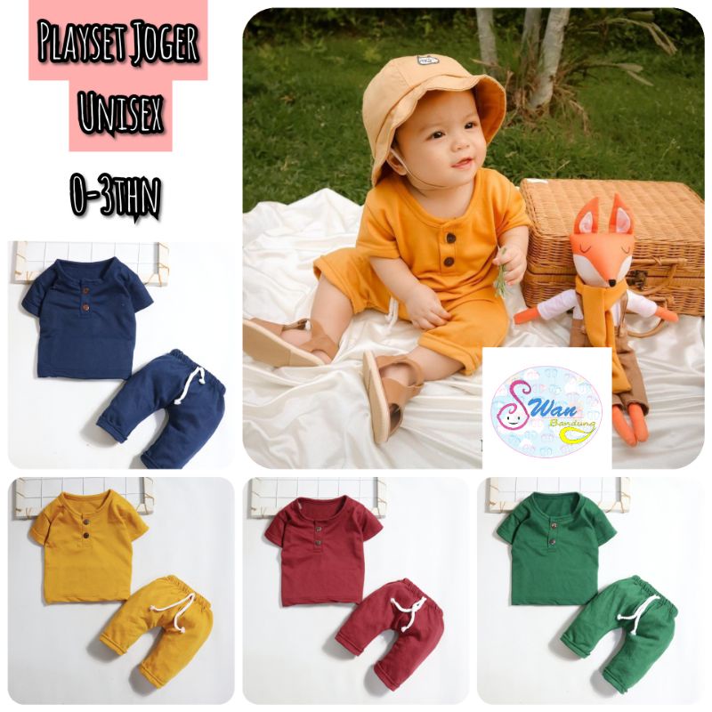 Baju Setelan Bayi Anak Laki laki Perempuan Setelan Joger Anak Usia 0-3 Tahun Playset Joger Bayi Unisex