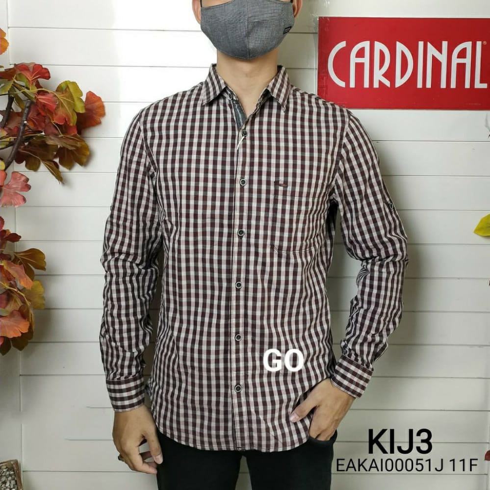 gos KIJ CARDINAL KEMEJA SLIMFIT Pakaian Atasan Pria Hem Casual Santai Motif Original Lengan Panjang