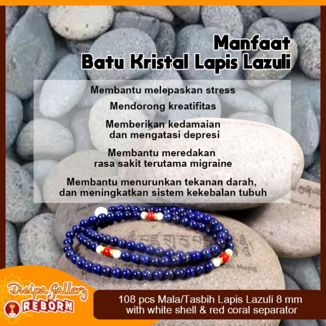 Tasbih / Mala Buddha 108 Batu Lapis Lazuli 8mm with white Shell