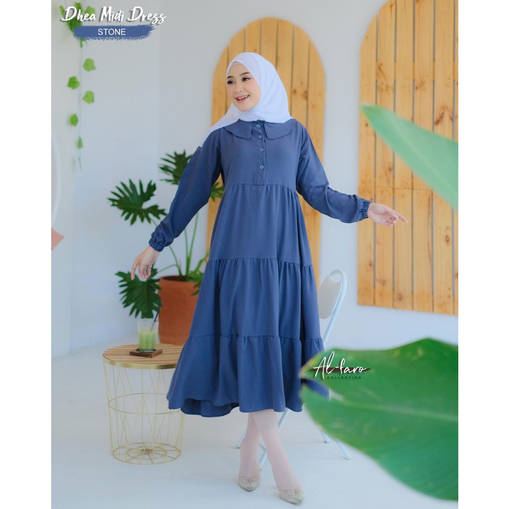 MIDI DRESS NAYLA DEA NALA Alfaro katun twill Cringkel premium nyaman adem daily wear