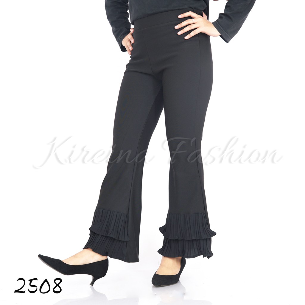 Celana Cutbray Scuba Wanita Scuba Pants Khusus Hitam | Kireina Fashion