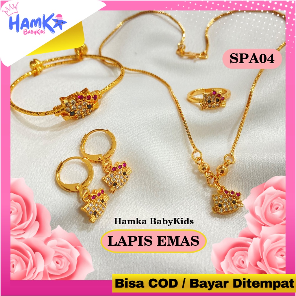 Set Perhiasan Anak Perempuan Satu Set Perhiasan Xuping Asli Lapis Emas Hallo Kitty Titanium