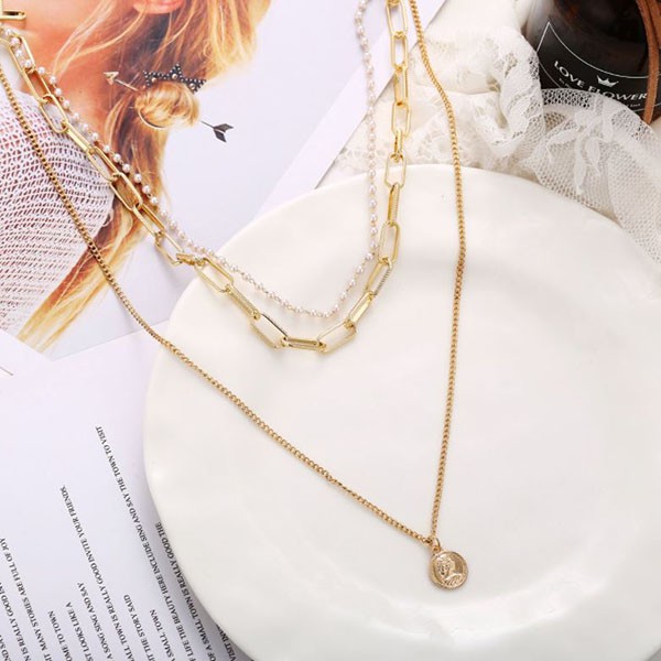 kalung multilayer retro pearl multilayer necklace jka205(1H1)