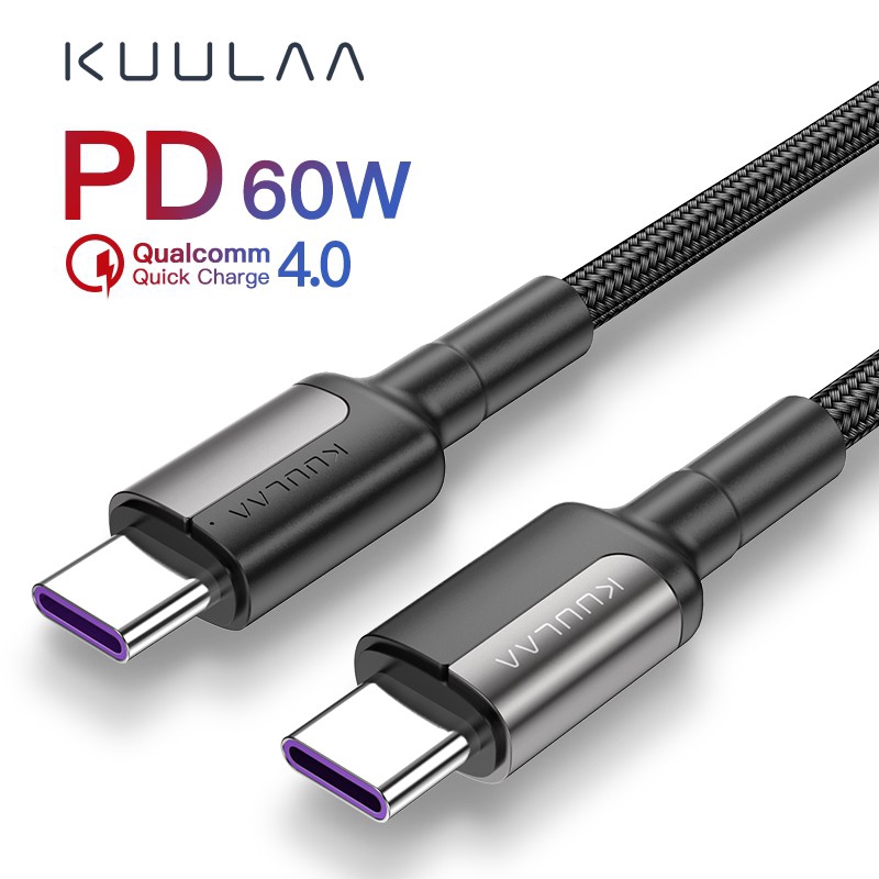 

KUULAA 60W PD Kabel USB Tipe C Ke USB Tipe C Quick Charge untuk Samsung Xiaomi
