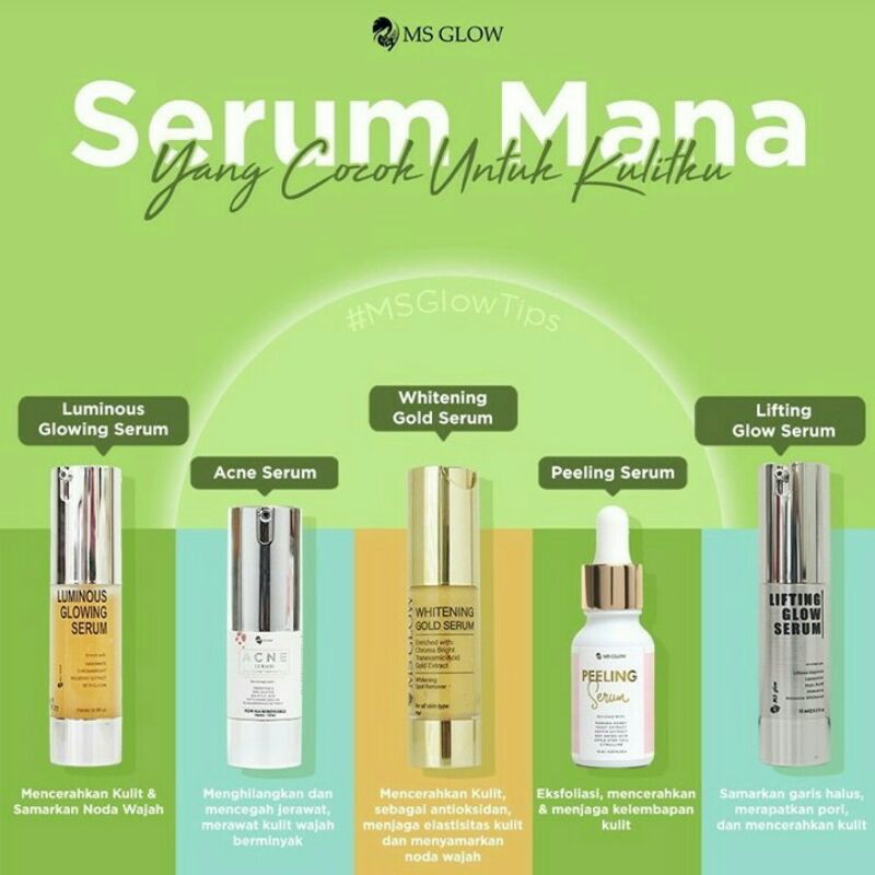 SERUM MS GLOW Pencerah Wajah Msglow Skincare Serum Gold Whitening Acne Luminous Lifting Peeling Asli