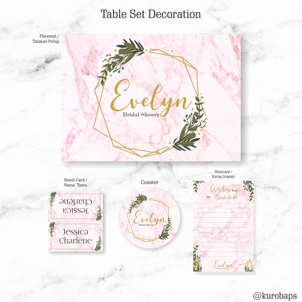 Table Decoration Set Marble Pink Birthday Bridal Baby Shower