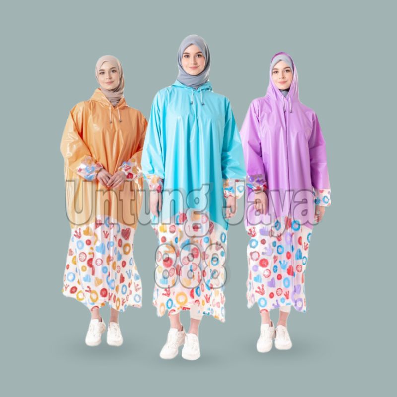 Jas Hujan Ponco Rok Terusan Gamis Muslimah Hijab Tiger Head