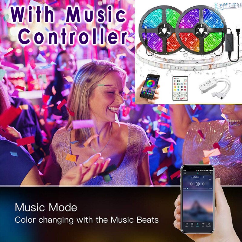Led Strip Disco DJ Mode Beat Music, 10M RGB 220V SMD 5050,  Led Panggung GOOLOOK Lampu LED Strip Disco Music Mode RGB 10M Controller + Remote GL3 12V 5050 RGB music voice LED light Bluetooth Lamp control Smart Bluetooth APP 10 meters, 15M light with set