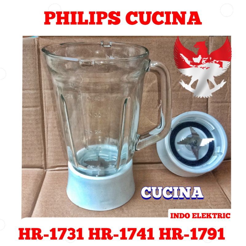 GELAS JUS KACA+PISAU MOUNTING BLENDER PHILIPS CUCINA HR-1731 HR-1741 HR-1791